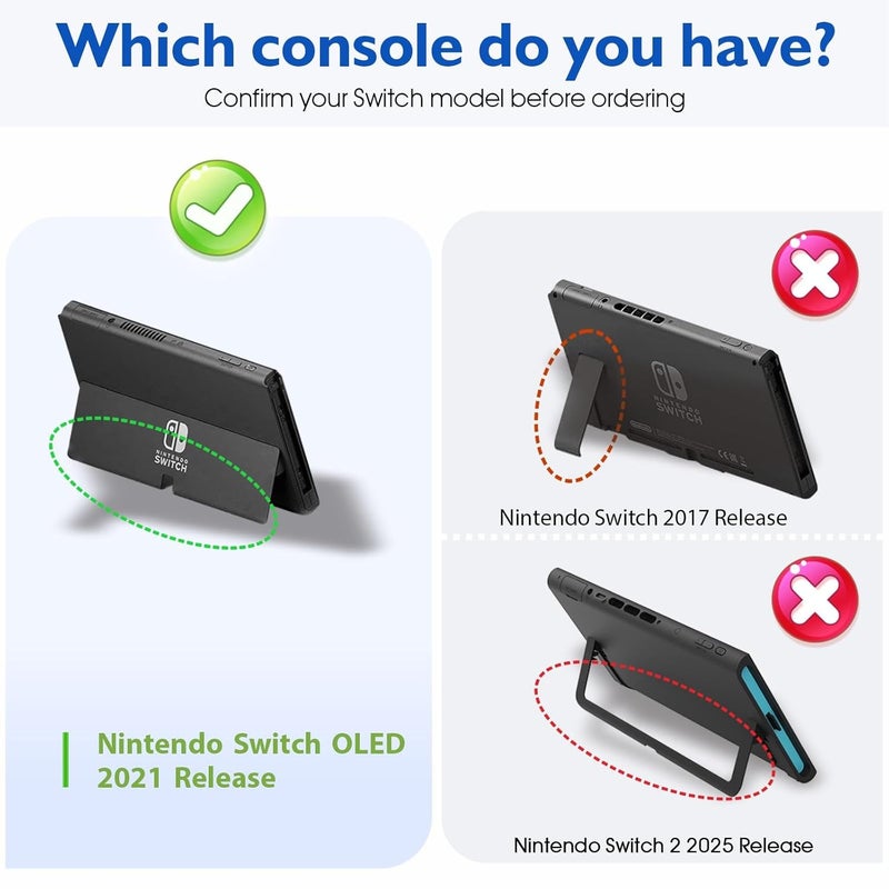 COMCOOL Dockable Case for Nintendo Switch Oled - [9 FT Military Grade Drop Protection] [with Tempered Glass Screen Protector and Thumb Grips] Cute Protective Cover for Nintendo Switch Oled - Stone - Image 2